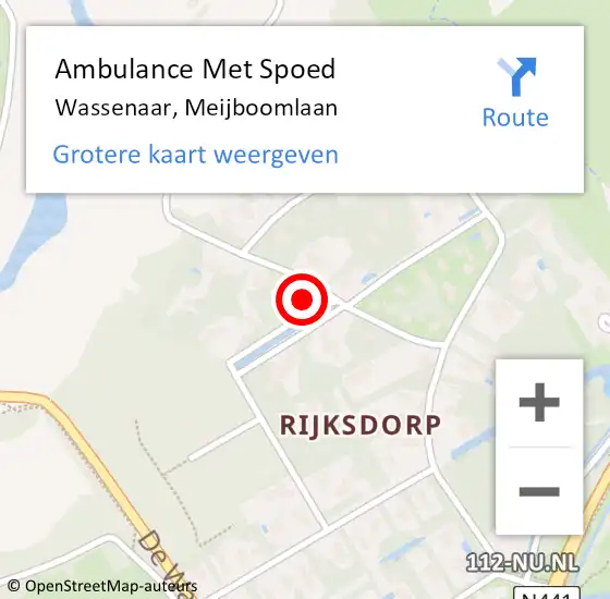 Locatie op kaart van de 112 melding: Ambulance Met Spoed Naar Wassenaar, Meijboomlaan op 5 september 2023 19:03