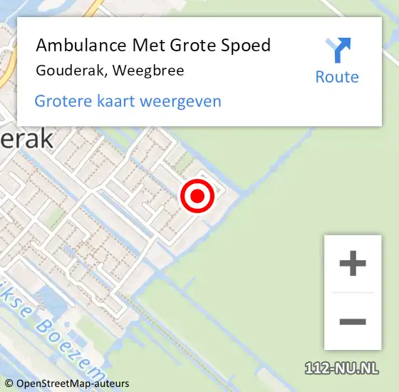 Locatie op kaart van de 112 melding: Ambulance Met Grote Spoed Naar Gouderak, Weegbree op 5 september 2023 19:03