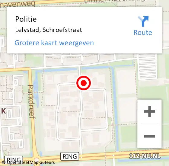 Locatie op kaart van de 112 melding: Politie Lelystad, Schroefstraat op 5 september 2023 19:03