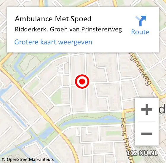 Locatie op kaart van de 112 melding: Ambulance Met Spoed Naar Ridderkerk, Groen van Prinstererweg op 5 september 2023 19:05