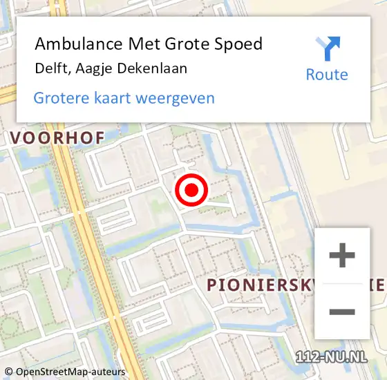 Locatie op kaart van de 112 melding: Ambulance Met Grote Spoed Naar Delft, Aagje Dekenlaan op 5 september 2023 19:09