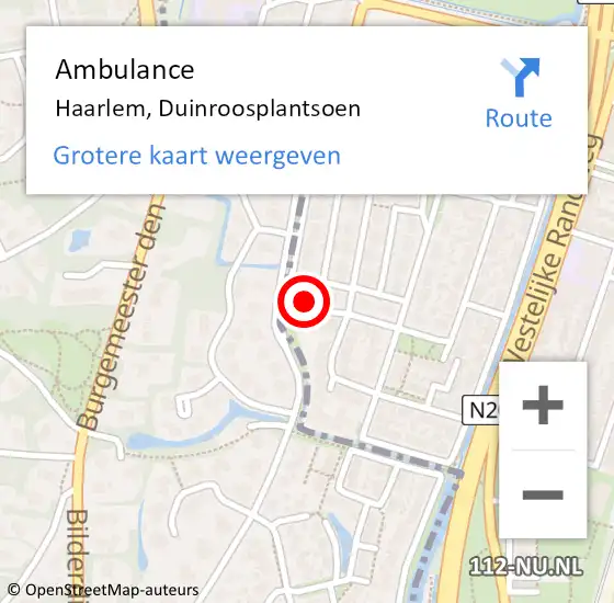 Locatie op kaart van de 112 melding: Ambulance Haarlem, Duinroosplantsoen op 5 september 2023 19:27