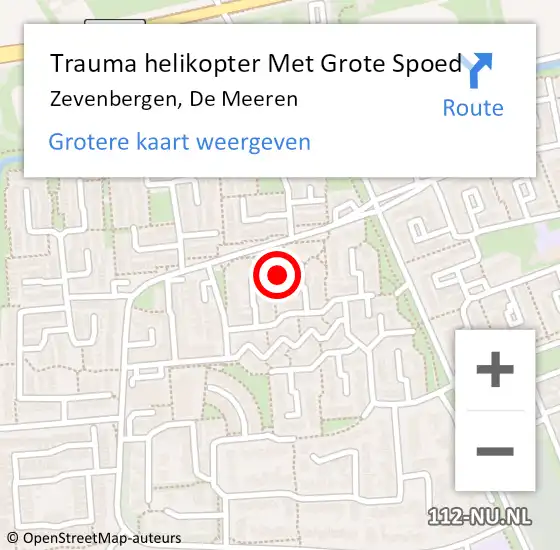 Locatie op kaart van de 112 melding: Trauma helikopter Met Grote Spoed Naar Zevenbergen, De Meeren op 5 september 2023 19:29