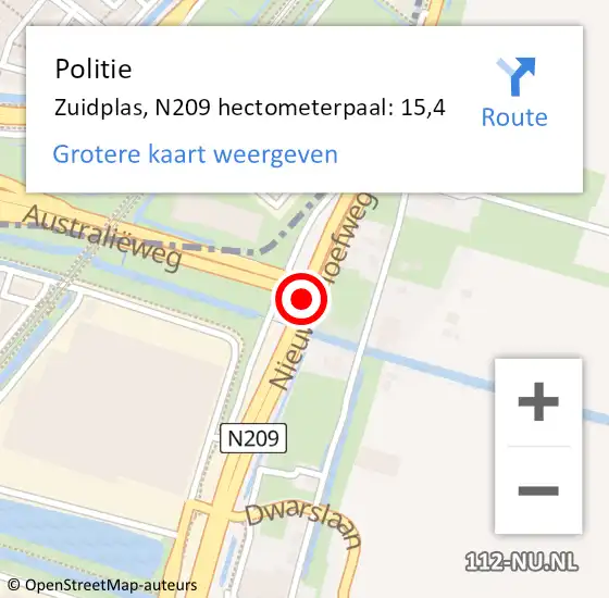 Locatie op kaart van de 112 melding: Politie Zuidplas, N209 hectometerpaal: 15,4 op 5 september 2023 19:33