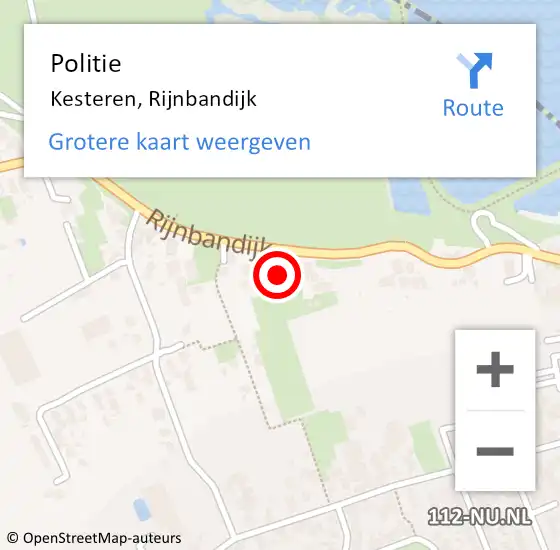 Locatie op kaart van de 112 melding: Politie Kesteren, Rijnbandijk op 5 september 2023 19:41