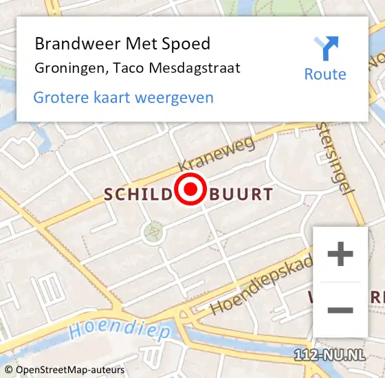 Locatie op kaart van de 112 melding: Brandweer Met Spoed Naar Groningen, Taco Mesdagstraat op 7 september 2014 03:19