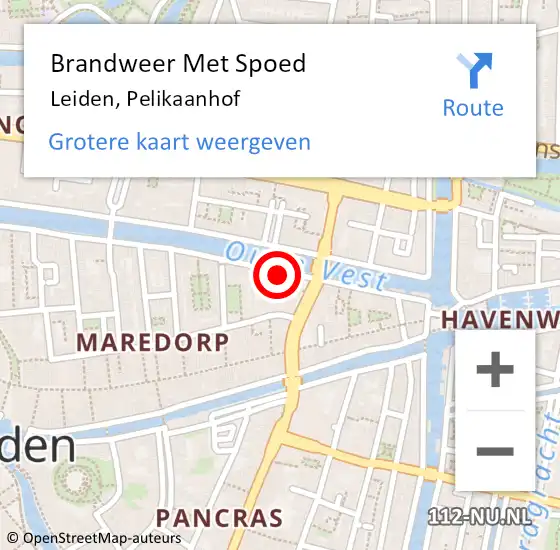 Locatie op kaart van de 112 melding: Brandweer Met Spoed Naar Leiden, Pelikaanhof op 5 september 2023 19:42
