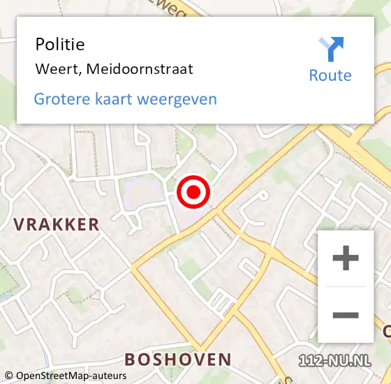 Locatie op kaart van de 112 melding: Politie Weert, Meidoornstraat op 5 september 2023 19:49