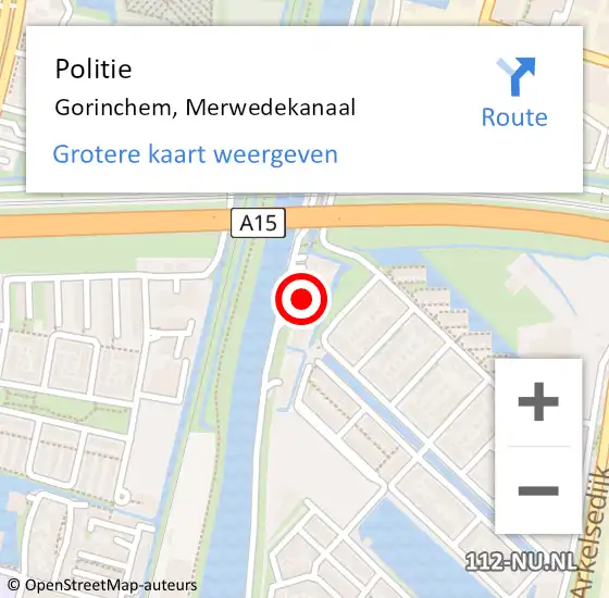 Locatie op kaart van de 112 melding: Politie Gorinchem, Merwedekanaal op 5 september 2023 20:11