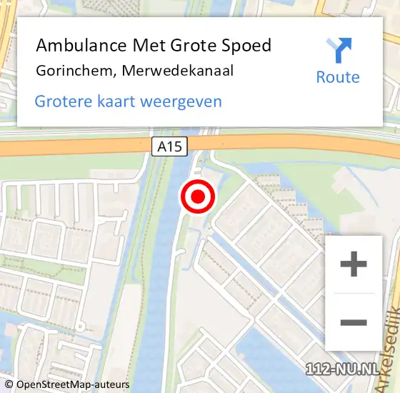 Locatie op kaart van de 112 melding: Ambulance Met Grote Spoed Naar Gorinchem, Merwedekanaal op 5 september 2023 20:11