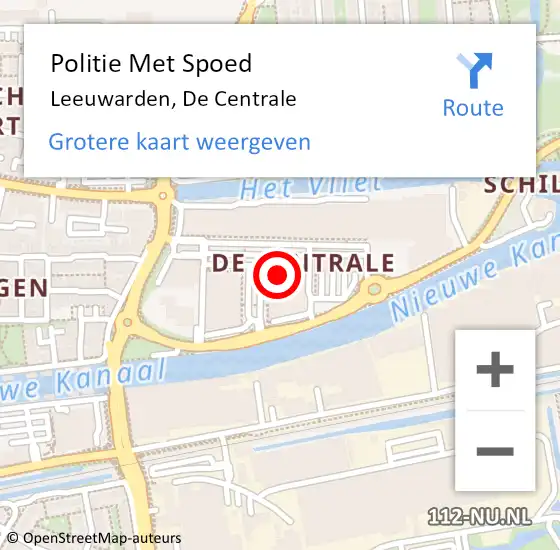 Locatie op kaart van de 112 melding: Politie Met Spoed Naar Leeuwarden, De Centrale op 5 september 2023 20:14