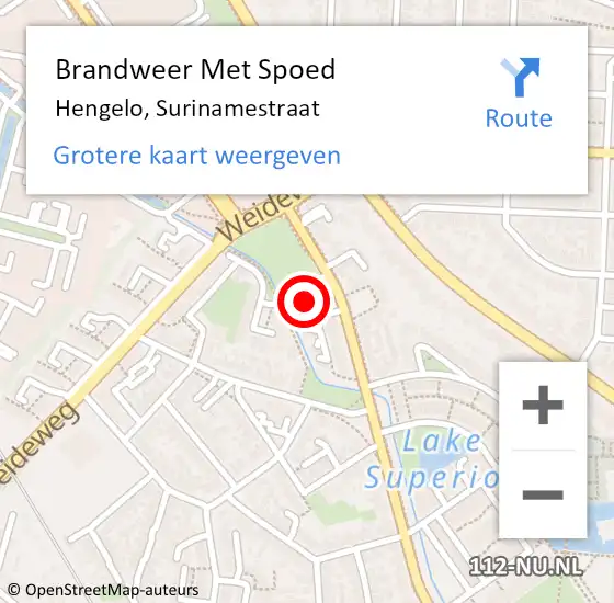 Locatie op kaart van de 112 melding: Brandweer Met Spoed Naar Hengelo, Surinamestraat op 5 september 2023 20:35