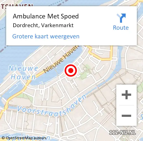 Locatie op kaart van de 112 melding: Ambulance Met Spoed Naar Dordrecht, Varkenmarkt op 5 september 2023 20:47
