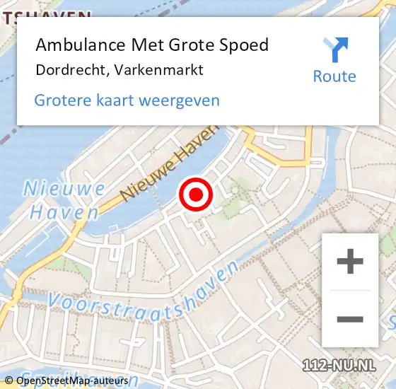 Locatie op kaart van de 112 melding: Ambulance Met Grote Spoed Naar Dordrecht, Varkenmarkt op 5 september 2023 20:49
