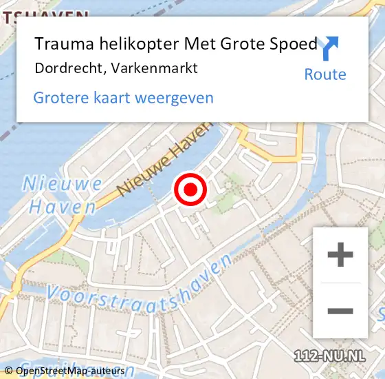 Locatie op kaart van de 112 melding: Trauma helikopter Met Grote Spoed Naar Dordrecht, Varkenmarkt op 5 september 2023 20:52