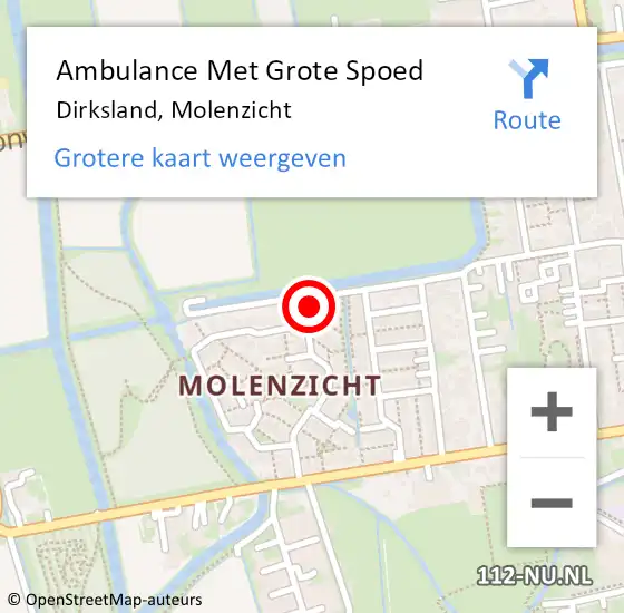 Locatie op kaart van de 112 melding: Ambulance Met Grote Spoed Naar Dirksland, Molenzicht op 5 september 2023 20:55