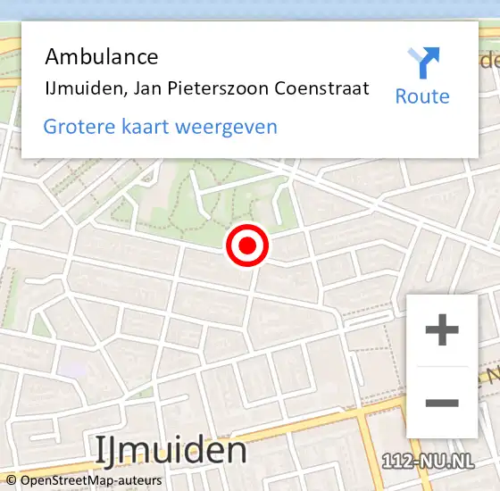 Locatie op kaart van de 112 melding: Ambulance IJmuiden, Jan Pieterszoon Coenstraat op 5 september 2023 21:08