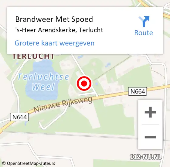 Locatie op kaart van de 112 melding: Brandweer Met Spoed Naar 's-Heer Arendskerke, Terlucht op 5 september 2023 21:36