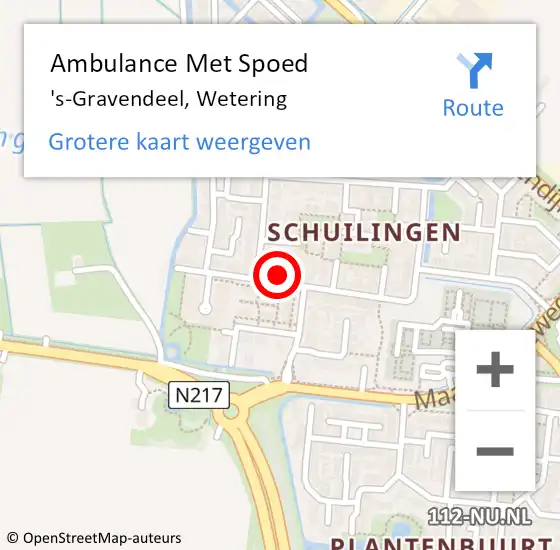 Locatie op kaart van de 112 melding: Ambulance Met Spoed Naar 's-Gravendeel, Wetering op 5 september 2023 21:43