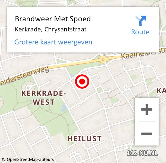 Locatie op kaart van de 112 melding: Brandweer Met Spoed Naar Kerkrade, Chrysantstraat op 5 september 2023 21:44