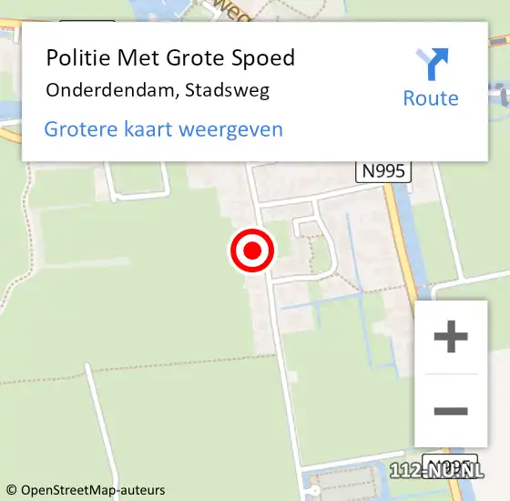 Locatie op kaart van de 112 melding: Politie Met Grote Spoed Naar Onderdendam, Stadsweg op 5 september 2023 22:46