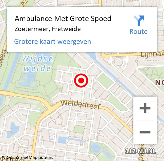 Locatie op kaart van de 112 melding: Ambulance Met Grote Spoed Naar Zoetermeer, Fretweide op 5 september 2023 23:33