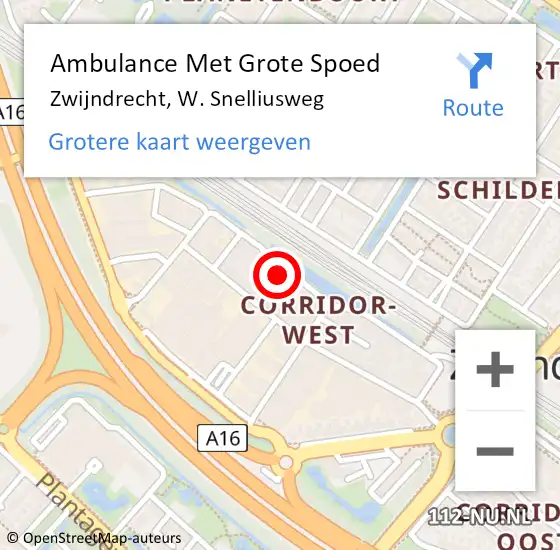 Locatie op kaart van de 112 melding: Ambulance Met Grote Spoed Naar Zwijndrecht, W. Snelliusweg op 5 september 2023 23:50