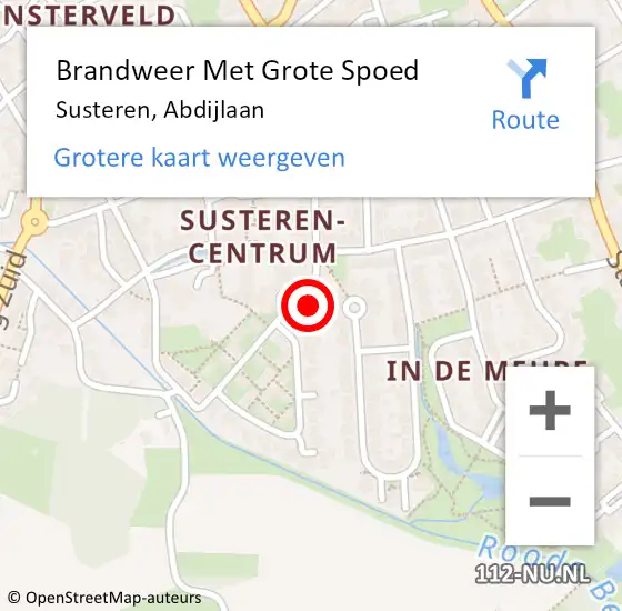 Locatie op kaart van de 112 melding: Brandweer Met Grote Spoed Naar Susteren, Abdijlaan op 6 september 2023 01:00