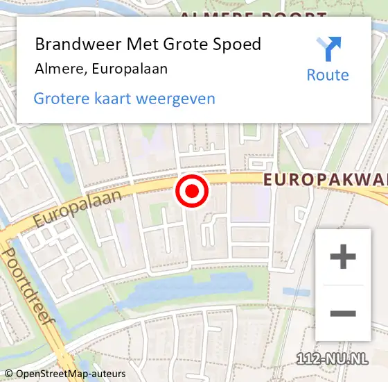 Locatie op kaart van de 112 melding: Brandweer Met Grote Spoed Naar Almere, Europalaan op 6 september 2023 02:29