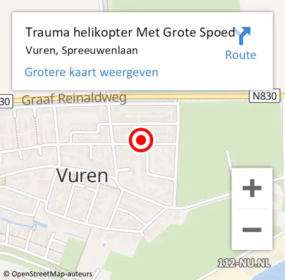 Locatie op kaart van de 112 melding: Trauma helikopter Met Grote Spoed Naar Vuren, Spreeuwenlaan op 6 september 2023 04:00