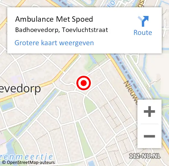 Locatie op kaart van de 112 melding: Ambulance Met Spoed Naar Badhoevedorp, Toevluchtstraat op 6 september 2023 04:23