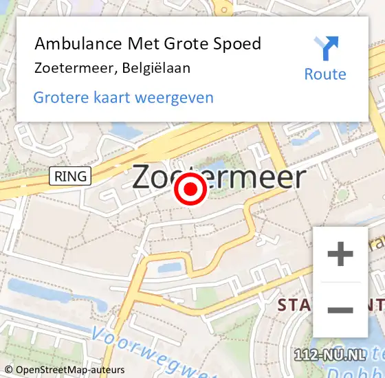 Locatie op kaart van de 112 melding: Ambulance Met Grote Spoed Naar Zoetermeer, Belgiëlaan op 6 september 2023 07:23