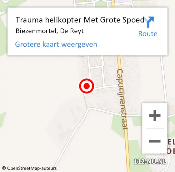 Locatie op kaart van de 112 melding: Trauma helikopter Met Grote Spoed Naar Biezenmortel, De Reyt op 6 september 2023 07:32