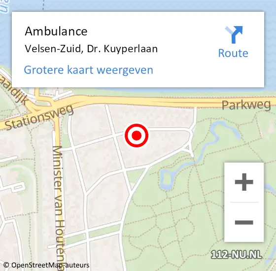 Locatie op kaart van de 112 melding: Ambulance Velsen-Zuid, Dr. Kuyperlaan op 6 september 2023 07:56