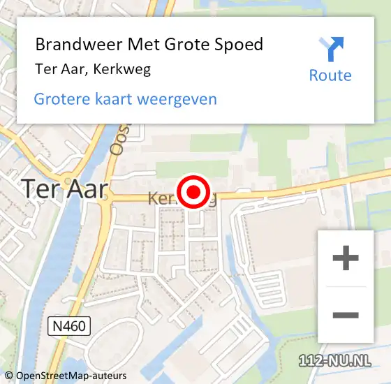Locatie op kaart van de 112 melding: Brandweer Met Grote Spoed Naar Ter Aar, Kerkweg op 6 september 2023 08:04