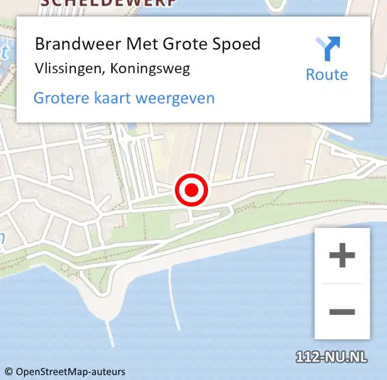 Locatie op kaart van de 112 melding: Brandweer Met Grote Spoed Naar Vlissingen, Koningsweg op 6 september 2023 08:08