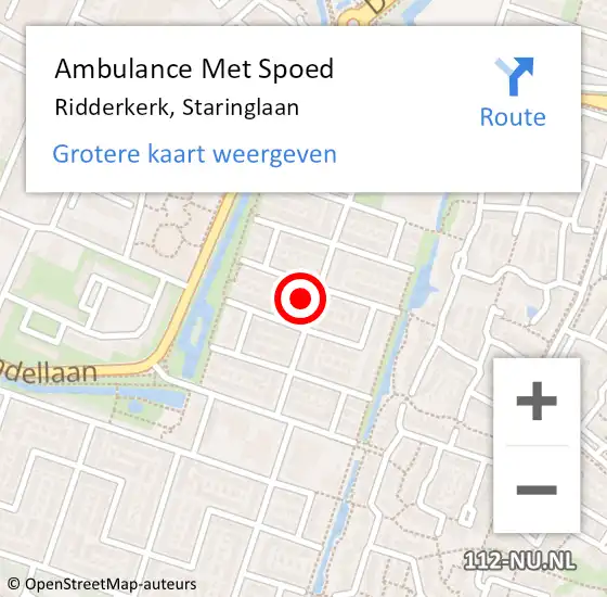 Locatie op kaart van de 112 melding: Ambulance Met Spoed Naar Ridderkerk, Staringlaan op 6 september 2023 08:16