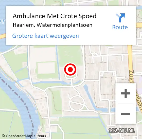 Locatie op kaart van de 112 melding: Ambulance Met Grote Spoed Naar Haarlem, Watermolenplantsoen op 6 september 2023 08:17