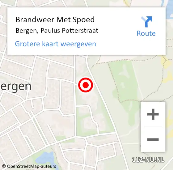 Locatie op kaart van de 112 melding: Brandweer Met Spoed Naar Bergen, Paulus Potterstraat op 6 september 2023 08:18