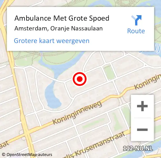 Locatie op kaart van de 112 melding: Ambulance Met Grote Spoed Naar Amsterdam, Oranje Nassaulaan op 6 september 2023 08:20