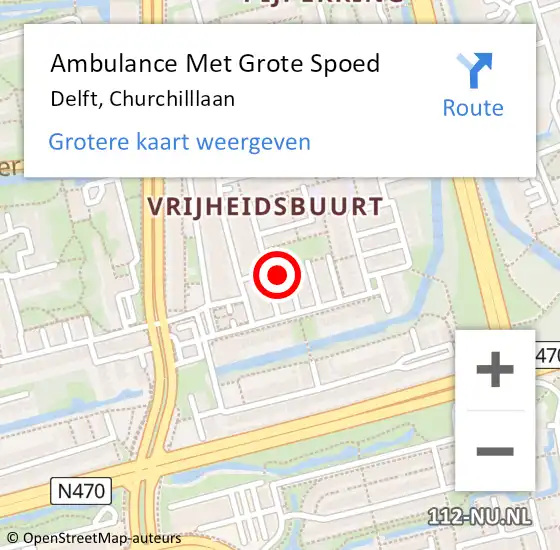 Locatie op kaart van de 112 melding: Ambulance Met Grote Spoed Naar Delft, Churchilllaan op 6 september 2023 08:20