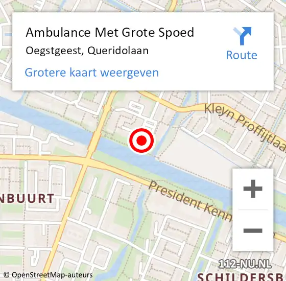 Locatie op kaart van de 112 melding: Ambulance Met Grote Spoed Naar Oegstgeest, Queridolaan op 6 september 2023 08:20