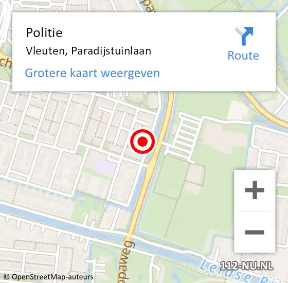 Locatie op kaart van de 112 melding: Politie Vleuten, Paradijstuinlaan op 6 september 2023 08:32