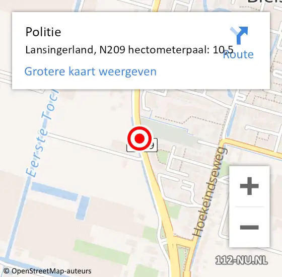 Locatie op kaart van de 112 melding: Politie Lansingerland, N209 hectometerpaal: 10,5 op 6 september 2023 08:38