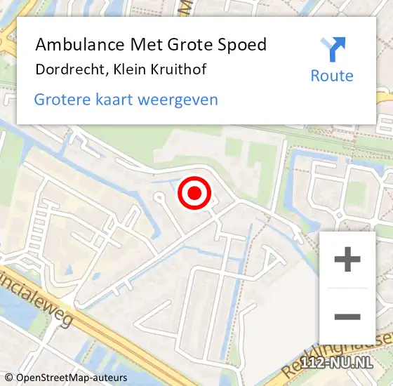 Locatie op kaart van de 112 melding: Ambulance Met Grote Spoed Naar Dordrecht, Klein Kruithof op 6 september 2023 08:41