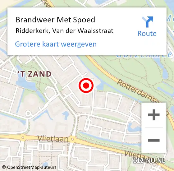 Locatie op kaart van de 112 melding: Brandweer Met Spoed Naar Ridderkerk, Van der Waalsstraat op 6 september 2023 08:43