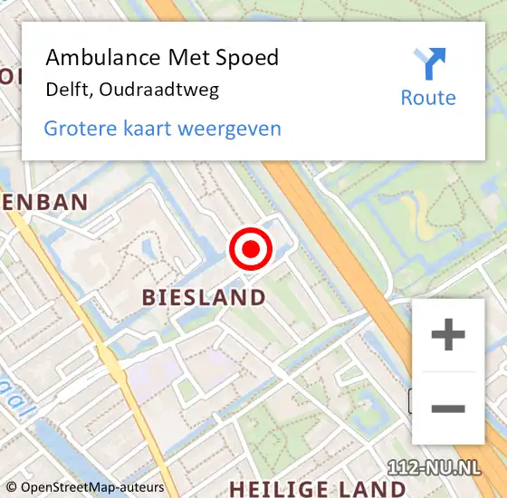 Locatie op kaart van de 112 melding: Ambulance Met Spoed Naar Delft, Oudraadtweg op 6 september 2023 08:58