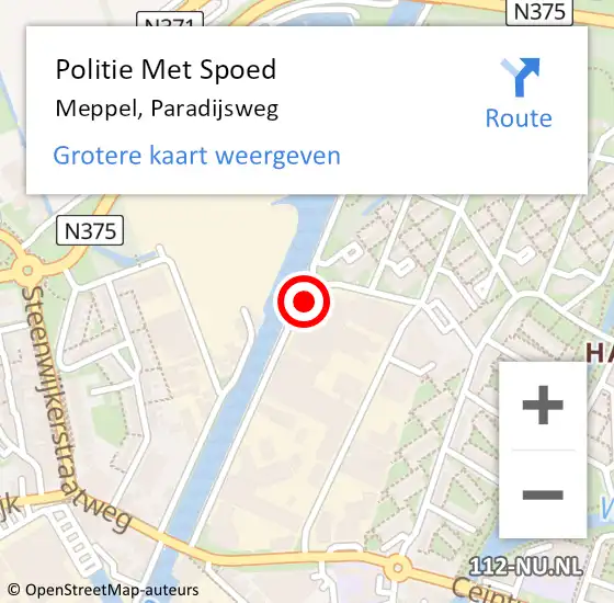 Locatie op kaart van de 112 melding: Politie Met Spoed Naar Meppel, Paradijsweg op 6 september 2023 08:59