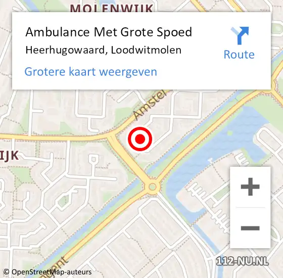 Locatie op kaart van de 112 melding: Ambulance Met Grote Spoed Naar Heerhugowaard, Loodwitmolen op 6 september 2023 09:01