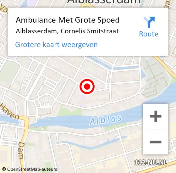 Locatie op kaart van de 112 melding: Ambulance Met Grote Spoed Naar Alblasserdam, Cornelis Smitstraat op 6 september 2023 09:04